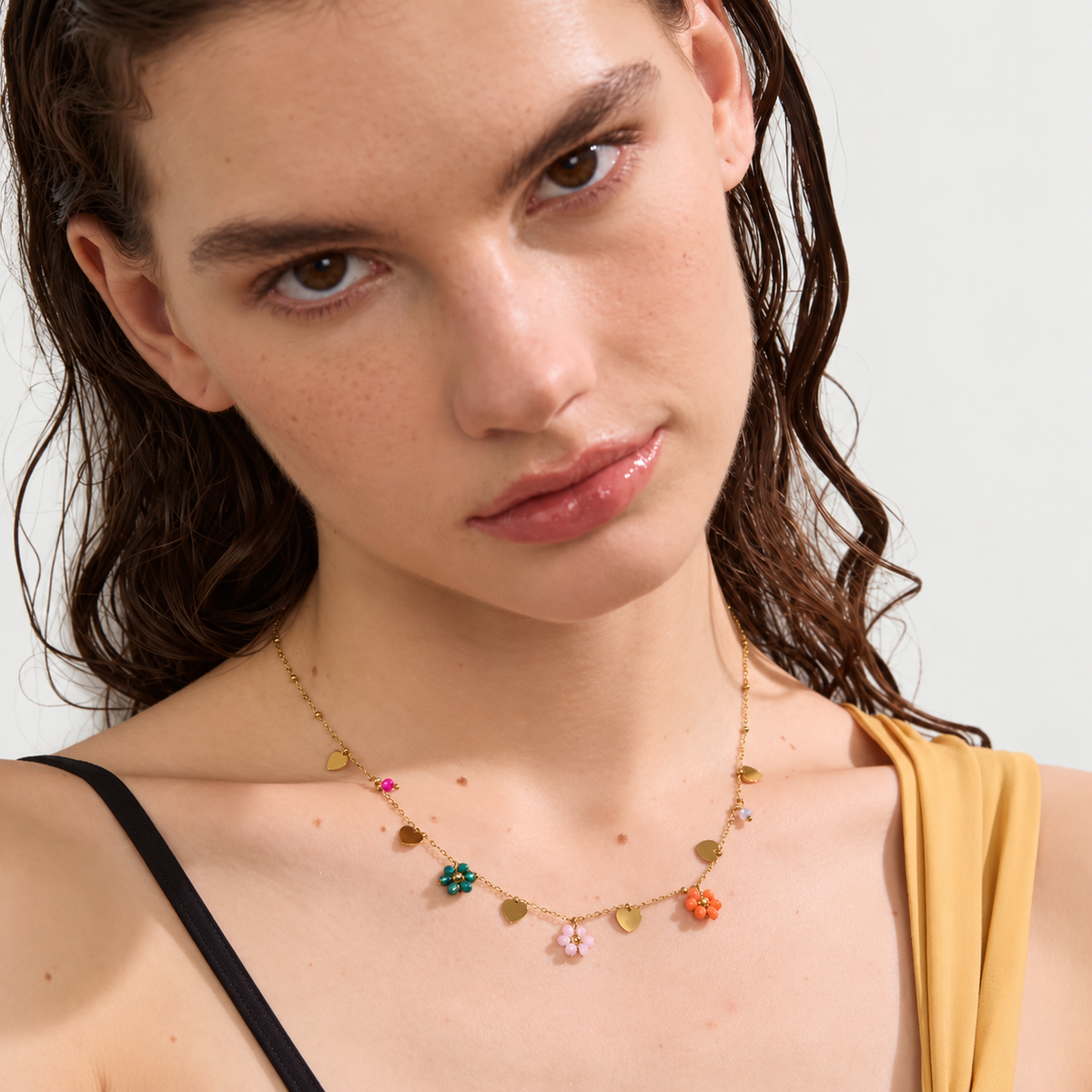 Rosalie Floral Heart Charm Necklace