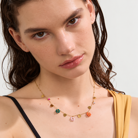 Rosalie Floral Heart Charm Necklace