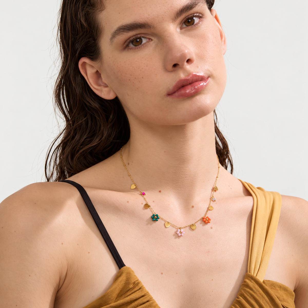 Rosalie Floral Heart Charm Necklace