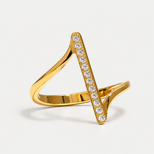 Sculpted Radiance Geometric Zirconia Ring