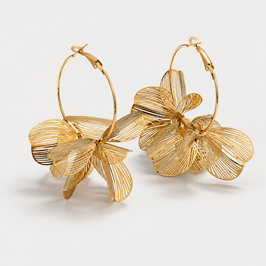 Aurelia Sculpted Floral Statement Hoop Earrings