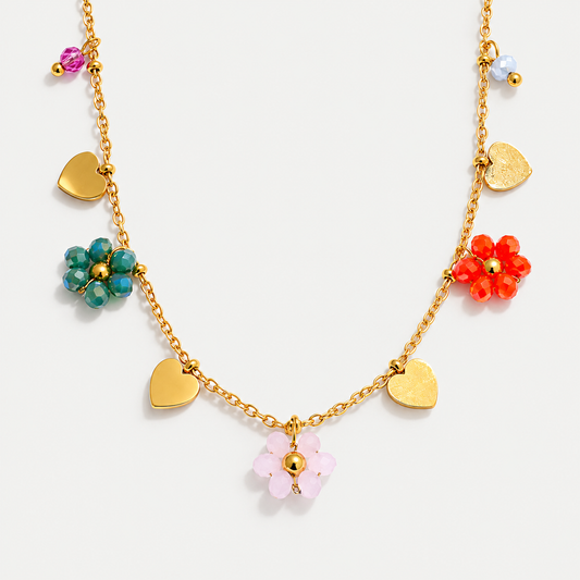 Rosalie Floral Heart Charm Necklace