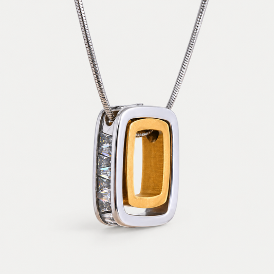 Aureon Geometric Two-Tone Crystal Pendant Necklace