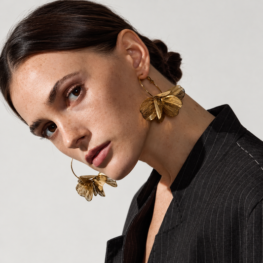 Aurelia Sculpted Floral Statement Hoop Earrings