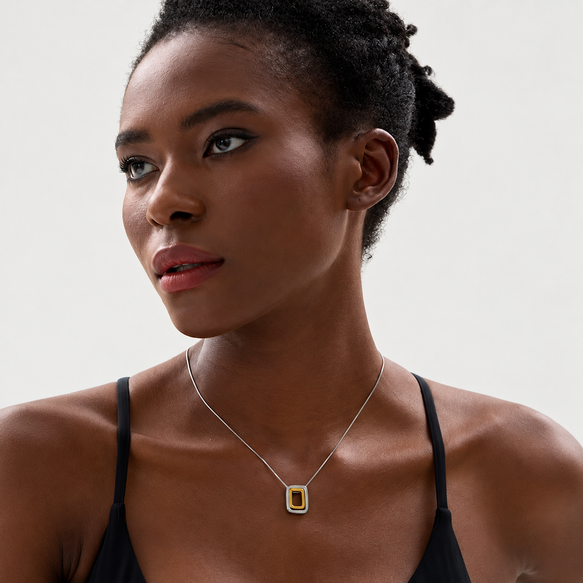 Aureon Geometric Two-Tone Crystal Pendant Necklace