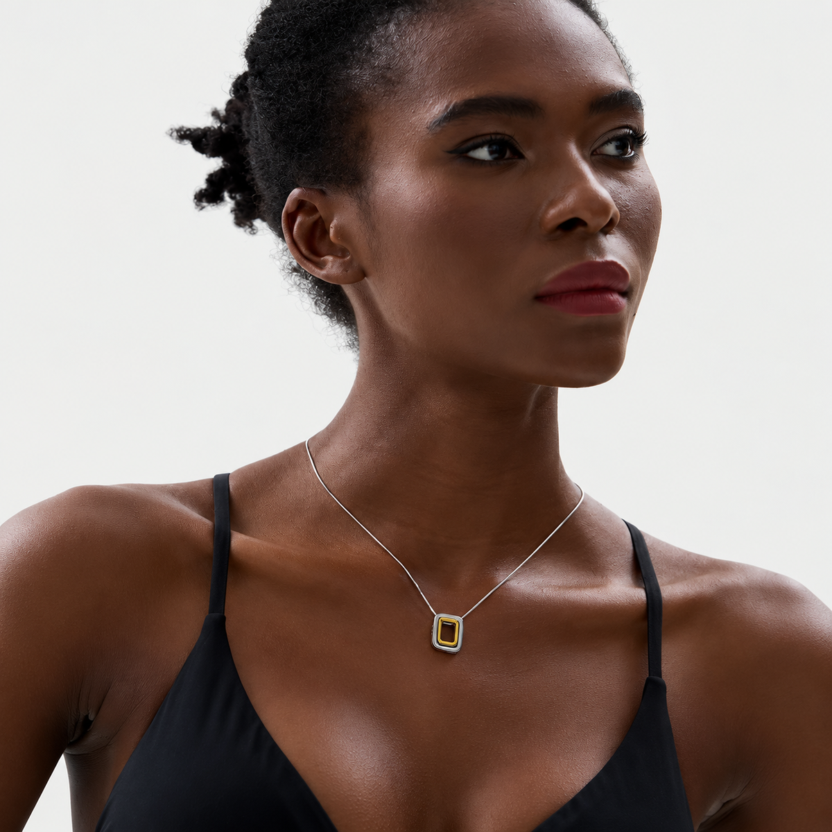 Aureon Geometric Two-Tone Crystal Pendant Necklace