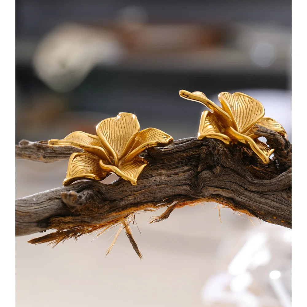Aurelia Sculpted Bloom Gold Stud Earrings